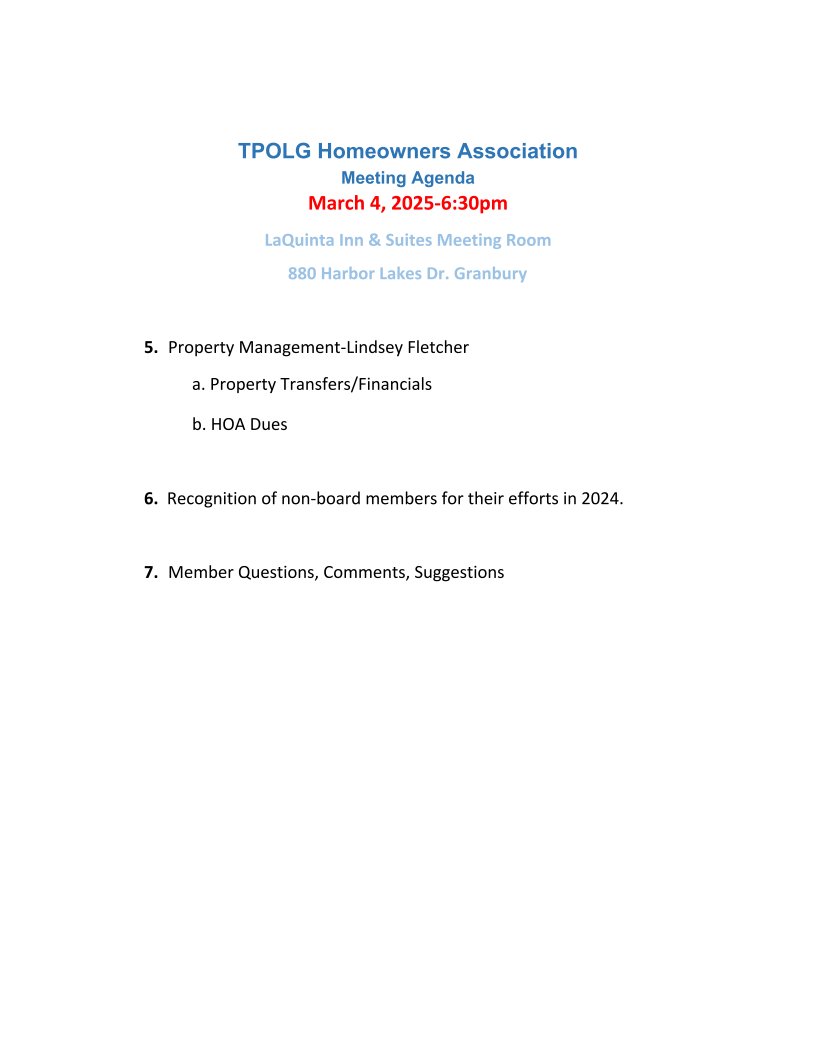 TPOLG Agenda